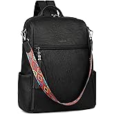 FADEON Leather Laptop Backpack for Women Designer 15.6 inch PU Laptop Bag, Ladies Travel Computer Work Backpack Black