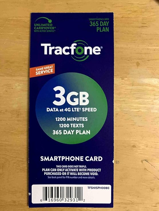 Tracfone Prepaid Wireless Smartphone 1 Year (365 Days) SIM Card with
