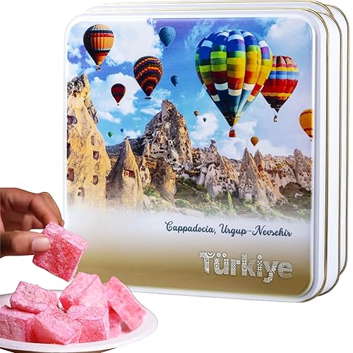 Turkish Delight Gift Box Lokum Dessert Baklava Pastries Sweets Gift Box In Elegant Tin Corporate, Christmas, Thanksgiving Food Gifts For Women, Mens, Mum, Dad (Gul Aromani Rose)
