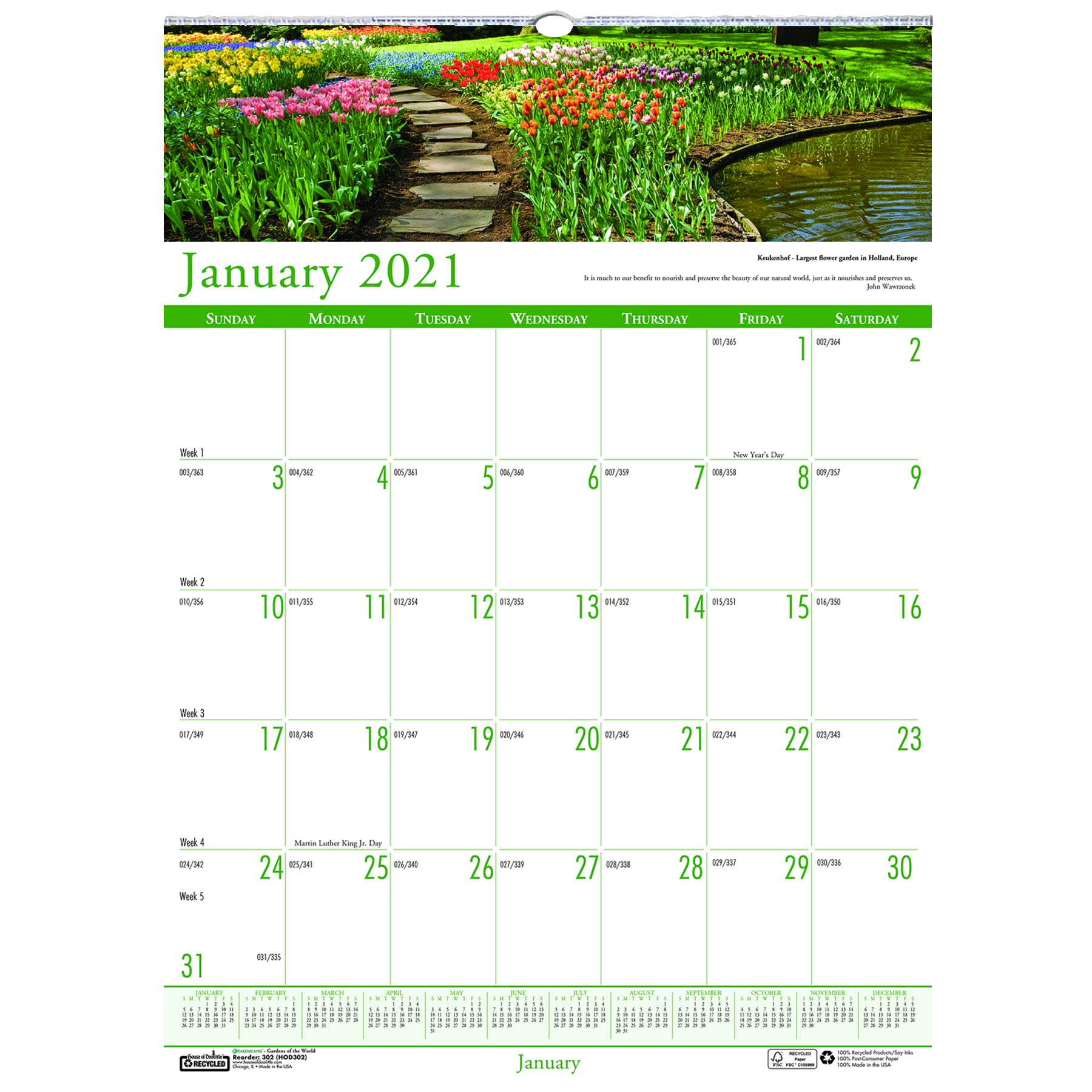 House of Doolittle 2021 Monthly Wall Calendar, Earthscapes Gardens of The World, 12 x 16.5 Inches, January - December (HOD302-21)