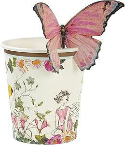 Talking Tables Truly Fairy Paper Party Cups with Butterfly Trim-Pack of 12, Mixed colors