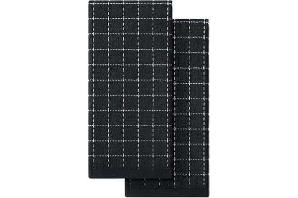 Homaxy 100% Cotton Terry Kitchen Towels(Black, 13 x 28 inches), Checkered Designed, Soft and Super Absorbent Dish Towels, 2 Pack