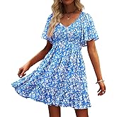 UEAL Womens Cute Floral Smocked V Neck Flutter Sleeve Sundress with Pockets Casual Spring Summer Dresses for Women 2026