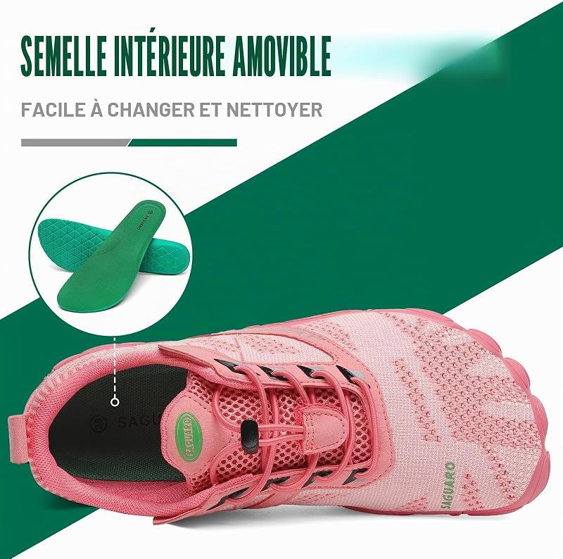 Chaussures Minimaliste Homme Barefoot Shoes Femme Chaussures Pieds Nus Respirant Barefoot Chaussure Trail Antidérapantes Chaussure Randonnée pour Semelle Zero Drop Rose Foncé,GR.42