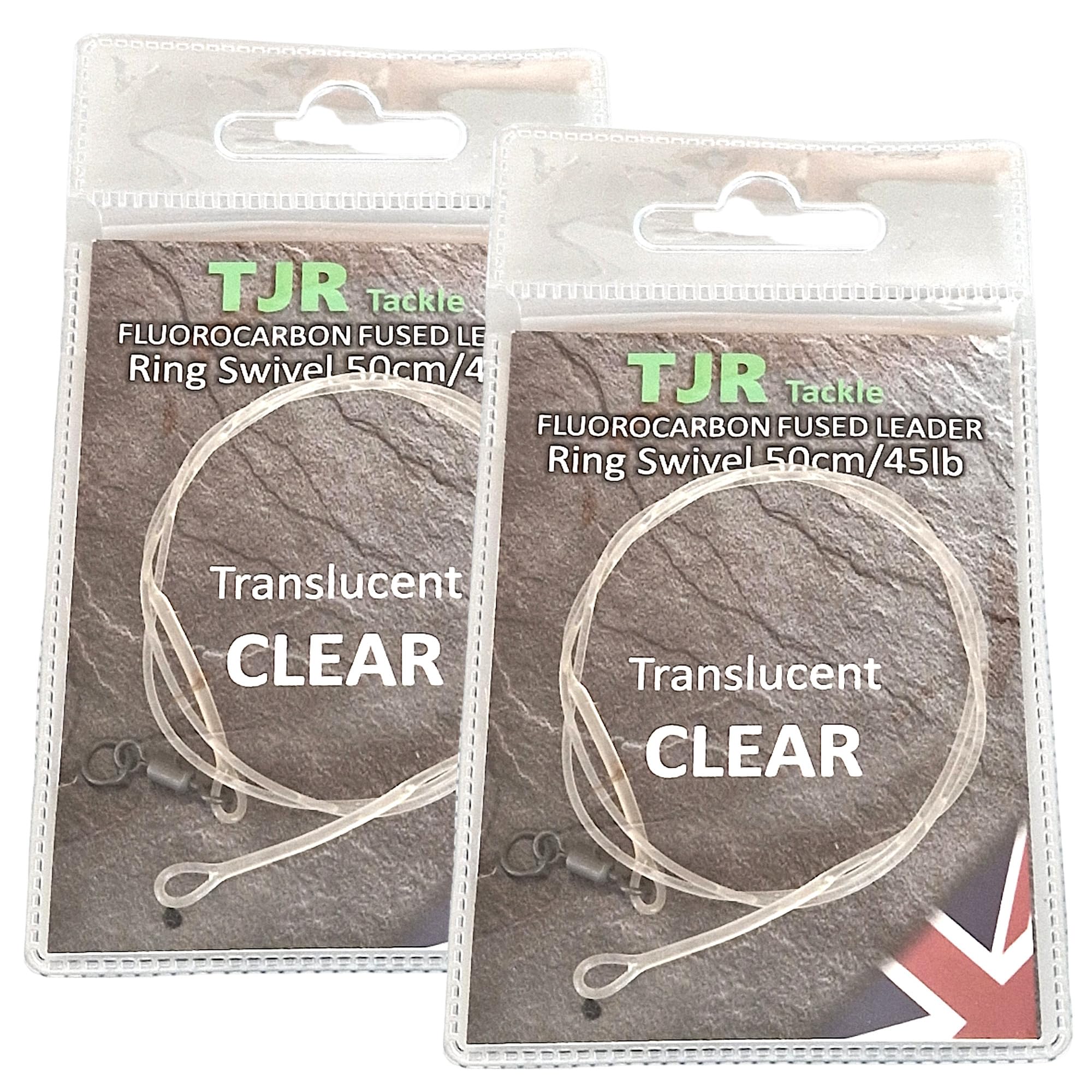 Twin pack fluorocarbon 50cm carp Leaders Flexi Ring swivels fused loop 3 colour options (Translucent Green)