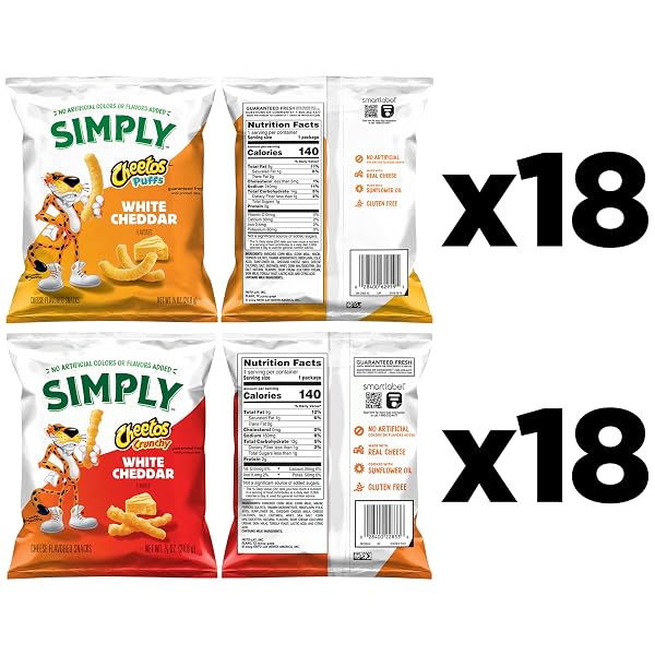SIMPLY, CHEETOS WHITE CHEDDAR PUFFS & CRUNCHY VARIETY PACK, 0.875 OUNCE (PACK OF 36)