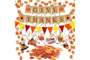 Famoby GIVE Thanks Burlap Banner Paper Triangular Bunting Maple Leaf Garland Plastic Streamer for Autumn Harvest Thanksgiving Day Party Decoration