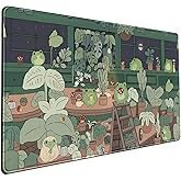 Cute Frog Kawaii Green Desk Decor Mat, Large Gaming Mouse Pad for Computer Keyboard Laptop, Home Office Accessories for Girl (31.5x15.7 in)-with Stitched Edges Pad
