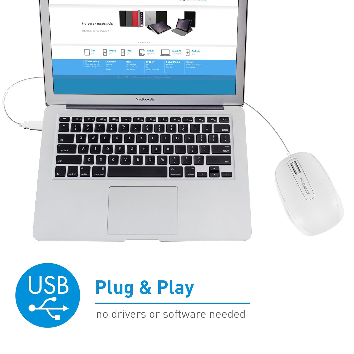 Macally USB Wired Computer Mouse with 3 Button, Scroll ...