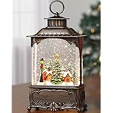Gorrzai Christmas Snow Globe Lantern with Music Timer Swirling Glitter, Lighted Christmas Decorations Indoor Light Up Musical Lantern Holiday Decor Gift, Forest House Scene, USB or Battery Operated