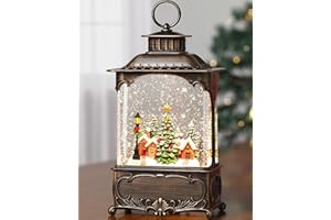 Gorrzai Christmas Snow Globe Lantern with Music Timer Swirling Glitter, Lighted Christmas Decorations Indoor Light Up Musical Lantern Holiday Decor Gift, Forest House Scene, USB or Battery Operated