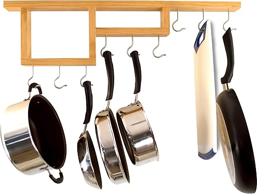 Amazon Com Pot Rack Easy To Reach Ceiling Mount Solid Wood Pan