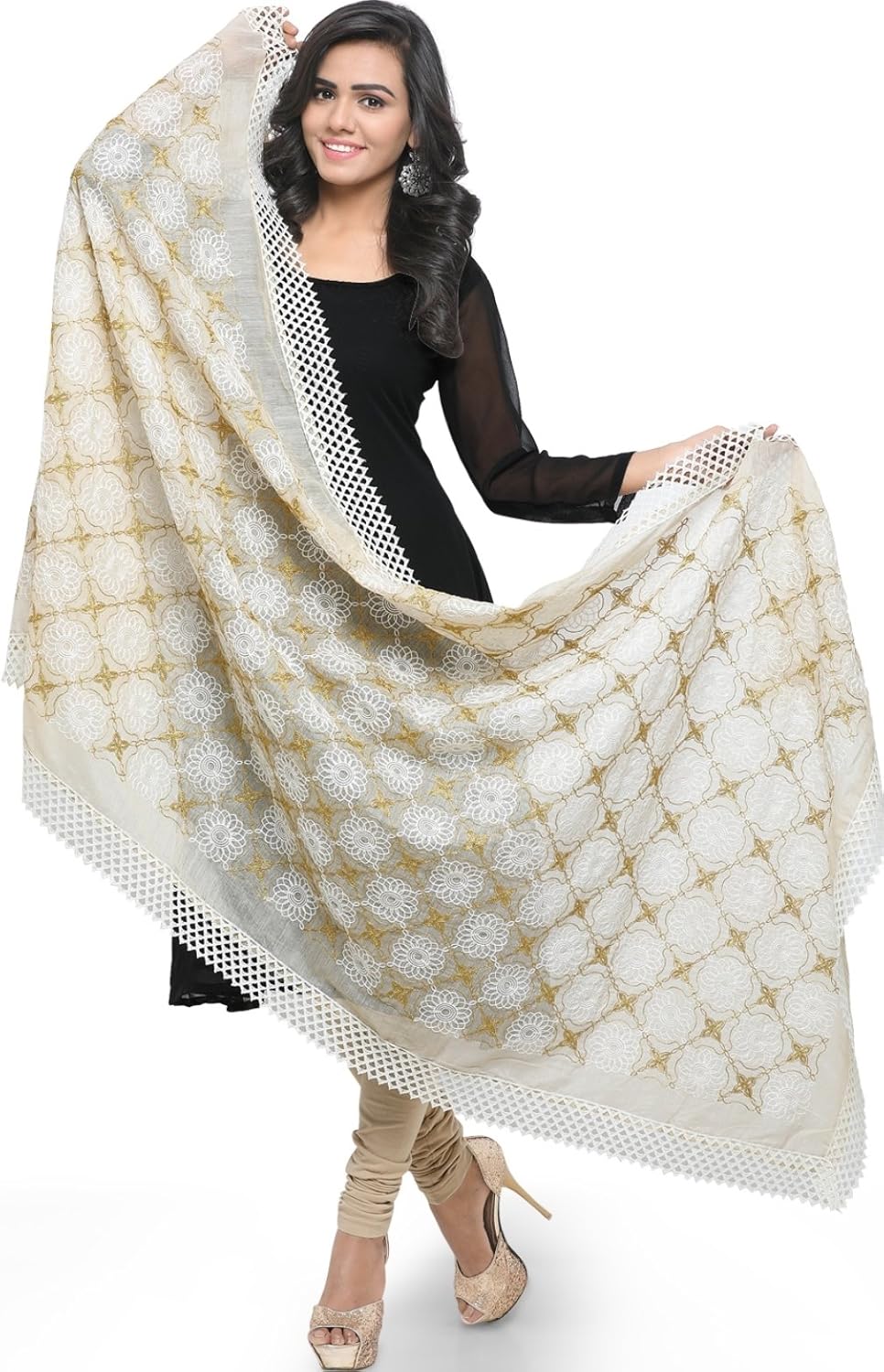 ethnicjunction women's embroidered chanderi dupatta (offwhite_free size)