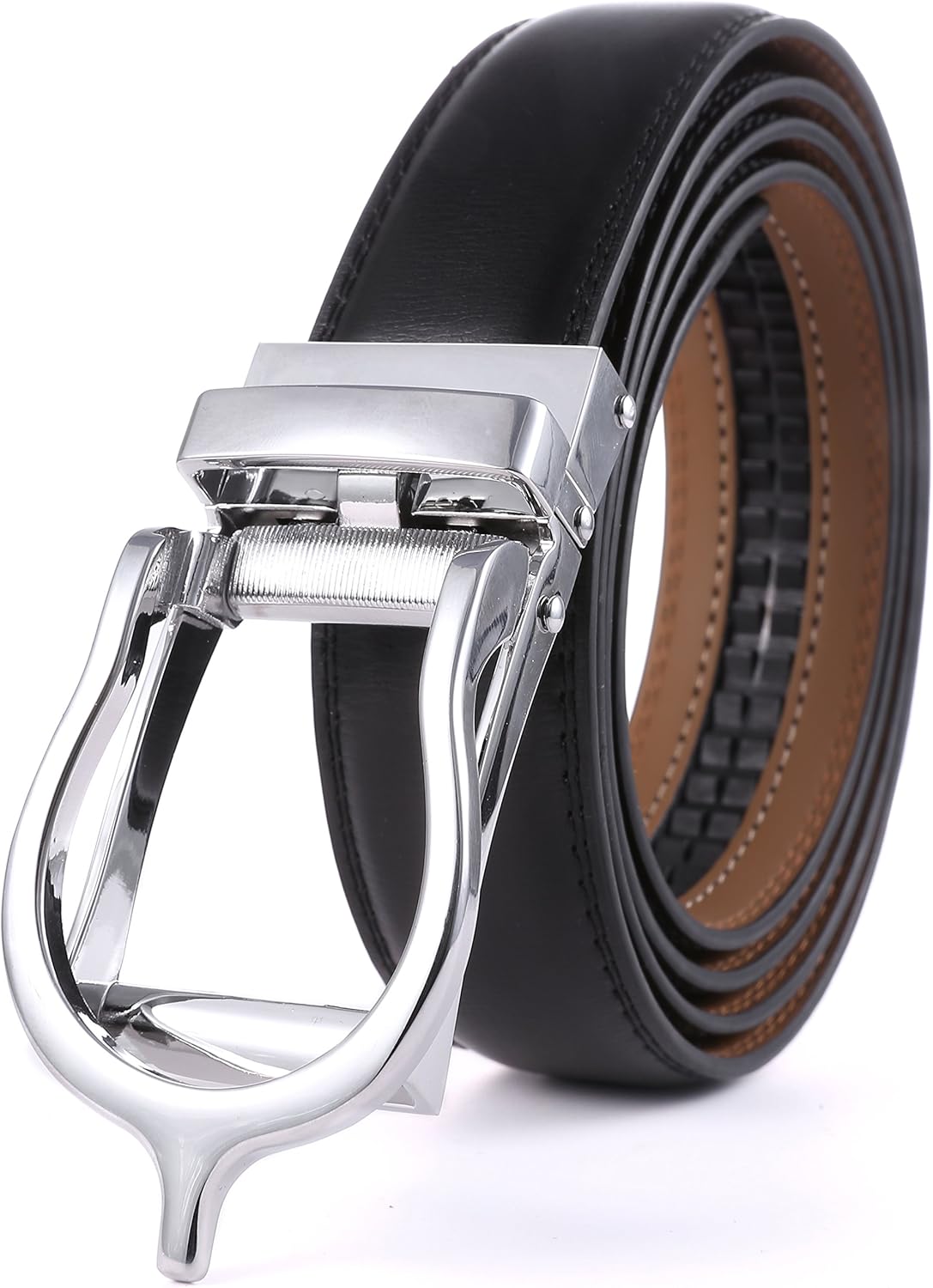 Marino Mens Genuine Leather Ratchet Dress Belt with Open Linxx Buckle