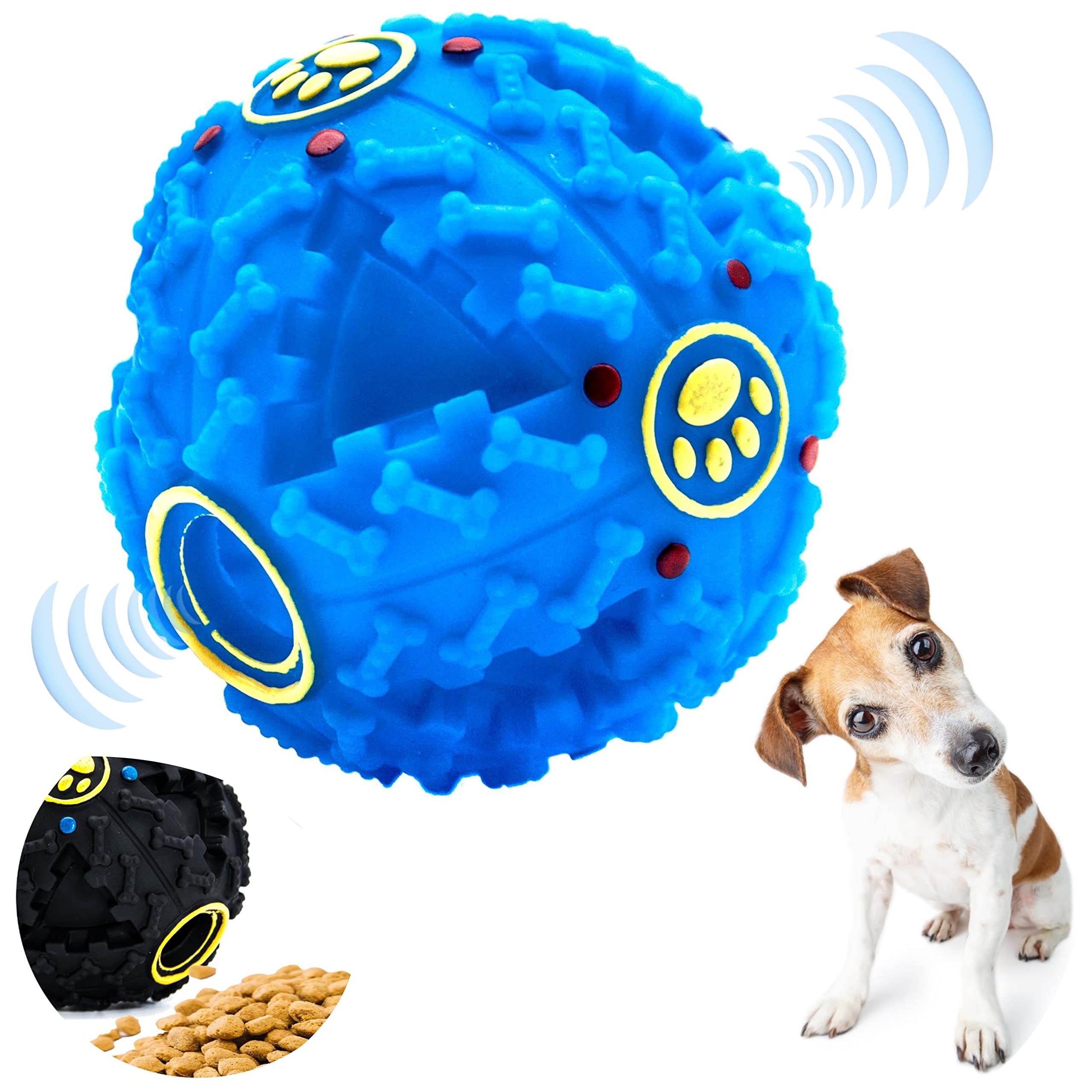 Petopedia 1x 10 cm – Giggle Balls for Dogs – Interactive Dog Toys for Boredom – TREAT DISPENSING – Exciting Sound, Treat Toy, Teeth Cleaning, Bite Resistant, Dog Chew (Blue)