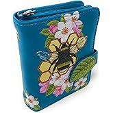 Shag Wear Bumble Bee Honeycomb Floral Tattoo Small Animal Wallet for Women and Teen Girls Vegan Faux Teal 4.5"
