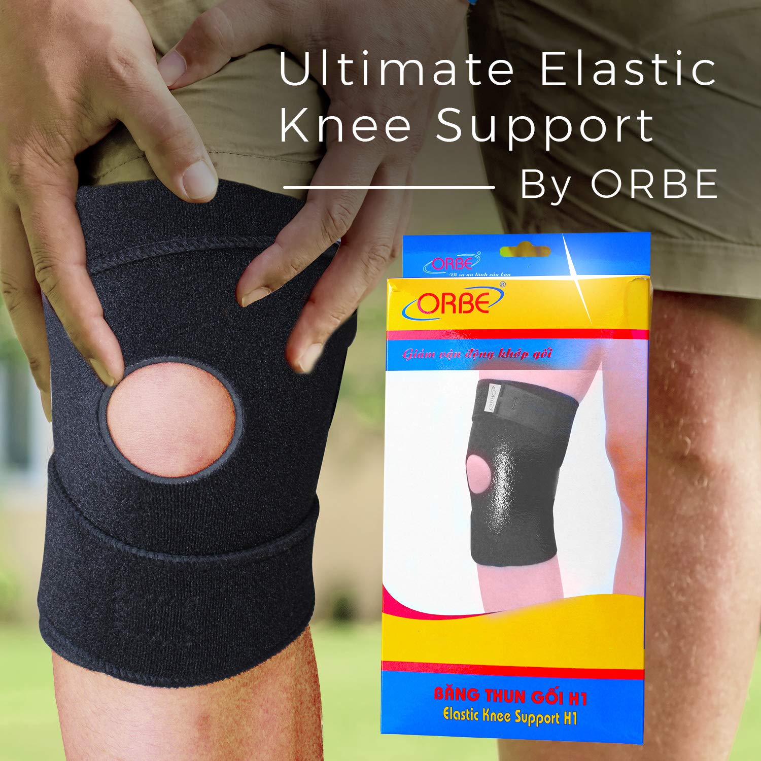 Ultimate Elastic Knee Support by ORBE – ACL & Patella Stabilizing Brace for Men & Women – Neoprene Compression Sleeve for Sports Injuries - Comfortable Running Bandages Good for Pain Relief & Repair