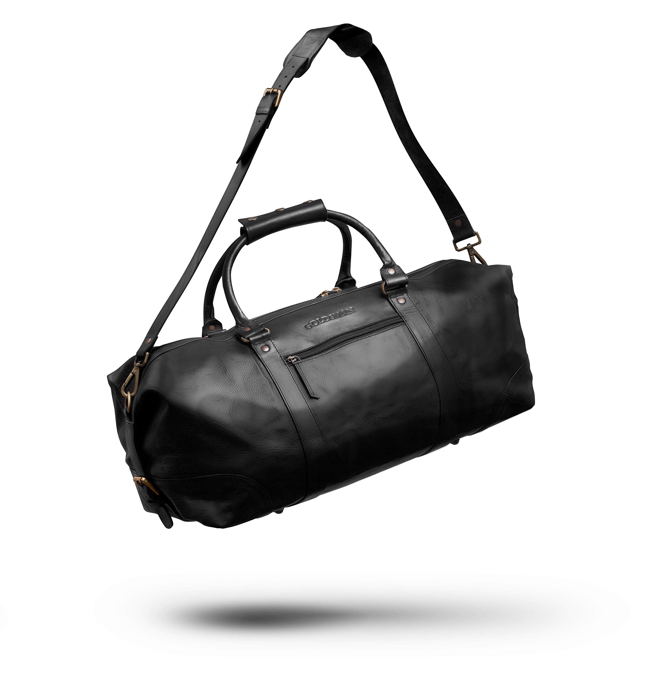 Goldsman Weekender Full Grain Leather Travel Bag Black Brown for Weekend Trips as Hand Luggage Black Size: One Size