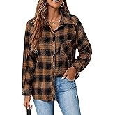 Bozanly Womens Flannel Plaid Shirts Oversized Long Sleeve Button Down Shacket Blouse Tops