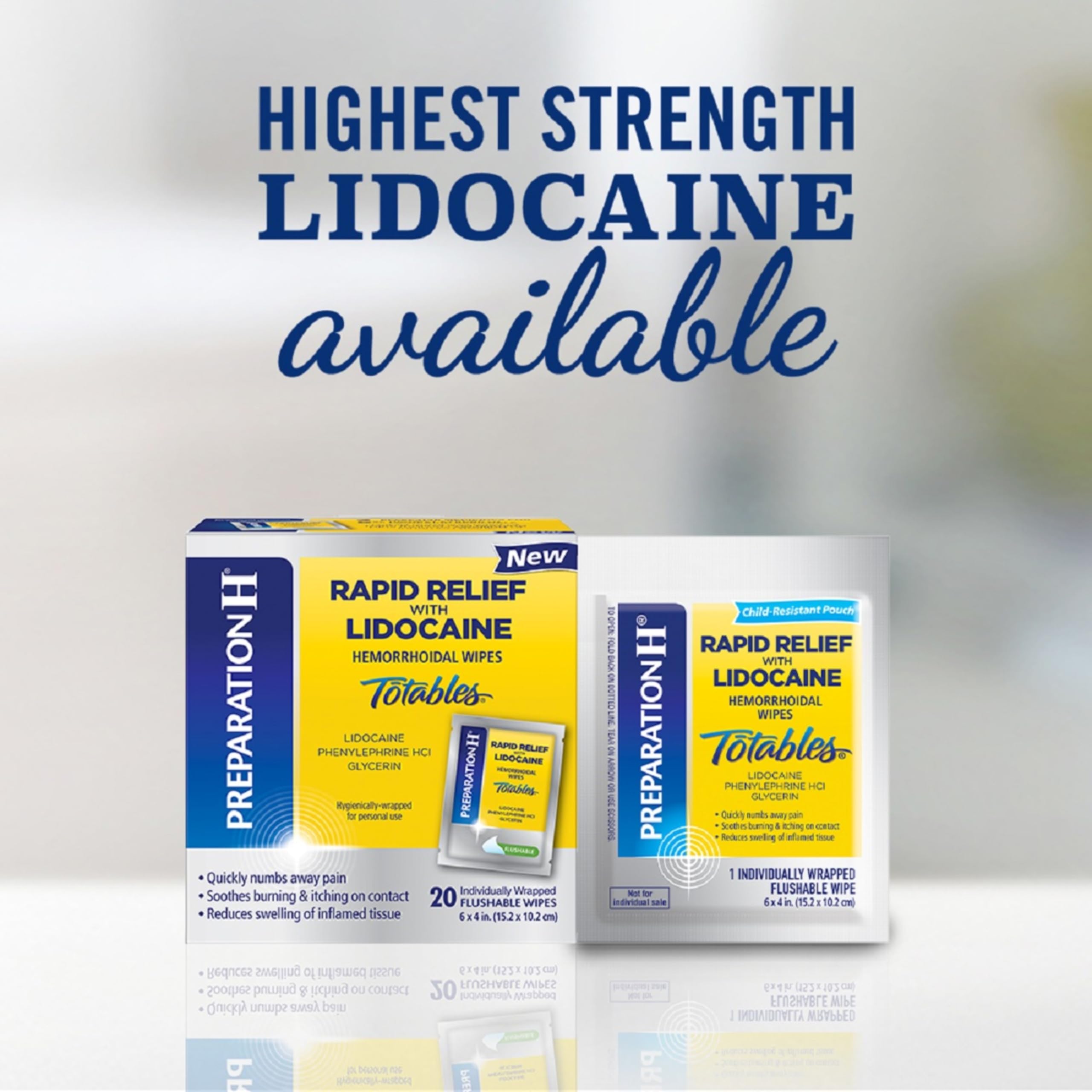 Preparation H Rapid Relief Hemorrhoid Wipes with Lidocaine, Numbing Relief for Swelling, Pain, Burning and Itching - 20 Count