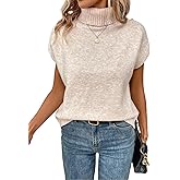 FOTKLAX Women's Cap Sleeve Turtleneck Knit Pullover Sweater Lightweight Cute Trendy Cozy Sweaters for Winter 2025