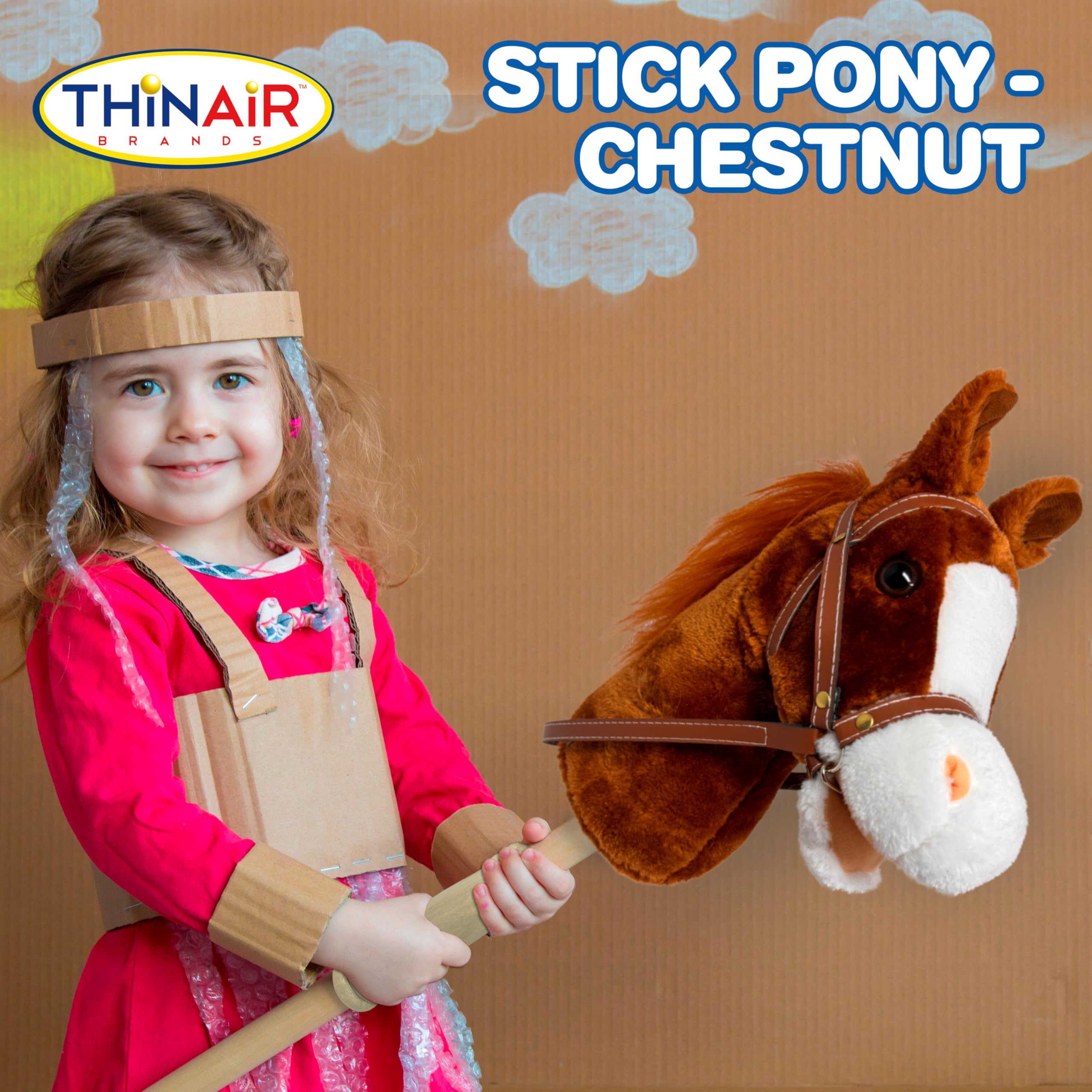 Nature Bound Horse Riding Stick | Handcrafted Plush Hobby Horse Sticks | Handsewn Head, Sturdy Wood Stick | Plus Neighing & Clip-Clop Sounds for Kids Toddlers Preschoolers | Chestnut Red Color