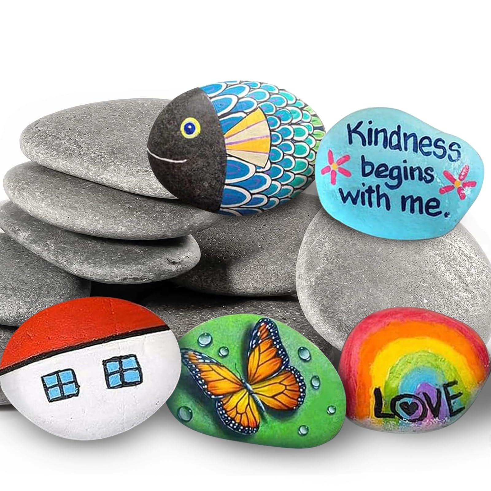 10PCS Painting Rocks, 5-8cm Flat Pebbles Painting Stones for Arts and Craft, Smooth Stones Decorative Stones Painting River Rocks Great Painting Kit for DIY Creative Activity