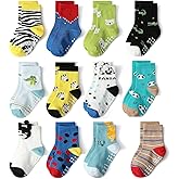 SkiBeaut Toddler Grips Socks, Non Slip Kids Toddlers Boys Girls Grippy Child Socks with Grippers for 1-7 Years Old,12 Pairs