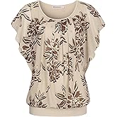 BAISHENGGT Womens Summer Tops Flutter Short Sleeve Pleated Front Mesh Shirts Dressy Casual Blouses