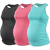 Ecavus Women's 3Pack Maternity Tank Tops Sleeveless Racerback Sport Top Pregnancy Athletic Yoga Shirts for Women