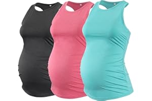 Ecavus Women's 3PCS Maternity Tank Top Sleeveless Racerback Sport Top Pregnancy Athletic Yoga Shirts for Women
