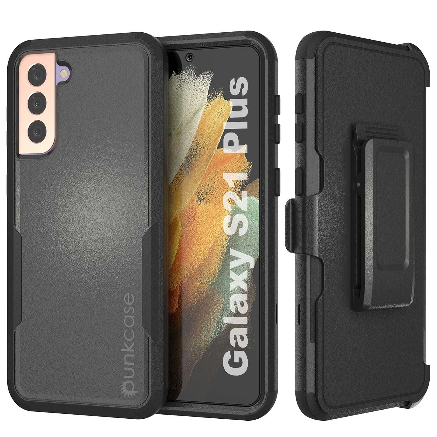 Punkcase Galaxy S21+ Plus Belt Clip Holster Case [Patron Series] 4-1 Rugged & Protective Multilayer Phone Cover W/Integrated Kickstand for Galaxy S21+ Plus 5G (6.7") (2021) [Black]