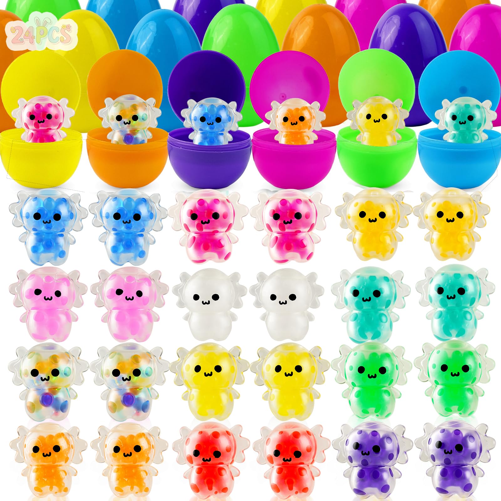 24 Pack Easter Eggs with Axolotl Stress Balls,Easter Basket Stuffers,Easter Egg Fillers Axolotl Stress Balls for Adults,Easter Basket Essentials Hunt Filling Treats Party Favors