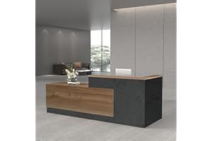 YTElantivo L-Shaped Reception Desk with Counter and Lockable Drawers and Storage,Modern Front Desk Reception Counter for Checkout, Lobby, Beauty Salon (European Oak_C, Left_78*24 * 41IN)