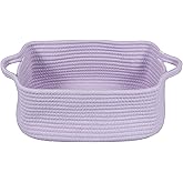 XUANGUO Woven Cotton Rope Storage Basket with Handles for Organizing Shelves Closet Small Cat Dog Pet Toy Baskets Box Bin Decorative Rectangle Baby Nursery basket Gift basket Empty(light purple)