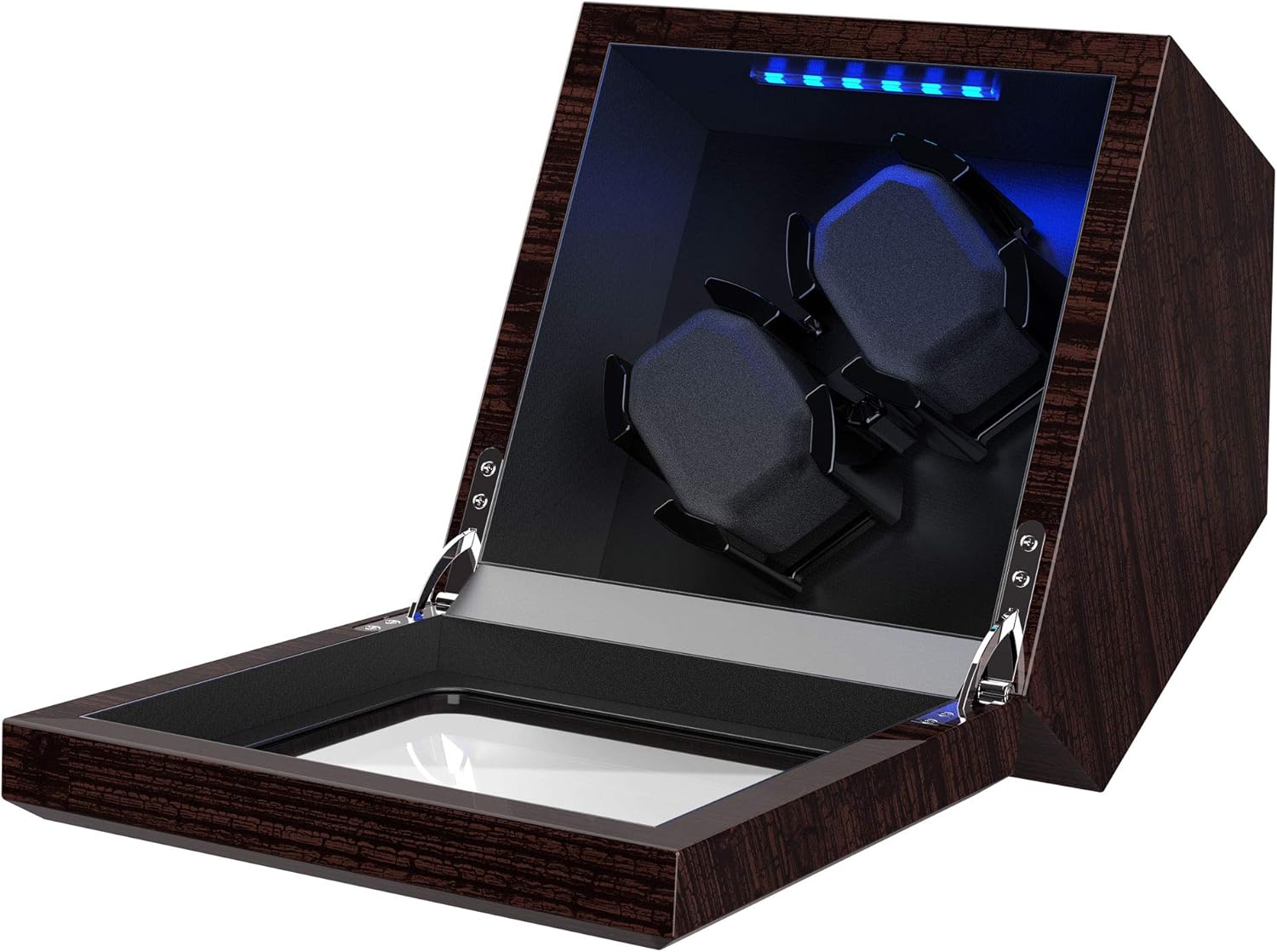 High End Double Watch Winder for Rolex with Soft Flexible Watch Pillows, Blue Led Light, Open and Shut Down Featured, Pine Bark Pattern, Two Extra Over Size Watch Pillows Included (Pine BARK Pattern): Watches