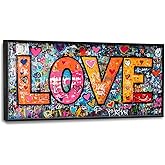 Olivine Banksy Large Wall Art, Graffiti Love Heart Pictures Wall Decor, Street Pop Painting, Colorful Canvas Prints, Framed Artwork for Dining Room Living Room Bedroom Bathroom Office Home 60"x30"