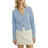 Women’s Spring V Neck Cardigan Lightweight Cropped Button Down Knit Sweater for Layering,Office Casual Wear