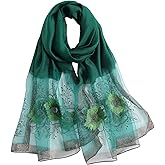 WINCESS YU Women Mulberry Silk Scarf Long & Large Embroidered Floral Pattern Shawl and Wraps Neckerchief for Hair & Neck…