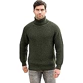 Aran Crafts Men's Irish Cable Knitted Rib Roll Neck Sweater (100% Pure New Wool)