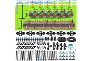 Pawfly 250 ft Drip Irrigation System, Quick-Connect Drip Irrigation Kit with 1/2" & 1/4" Tubing Adjustable Emitter Fitting an