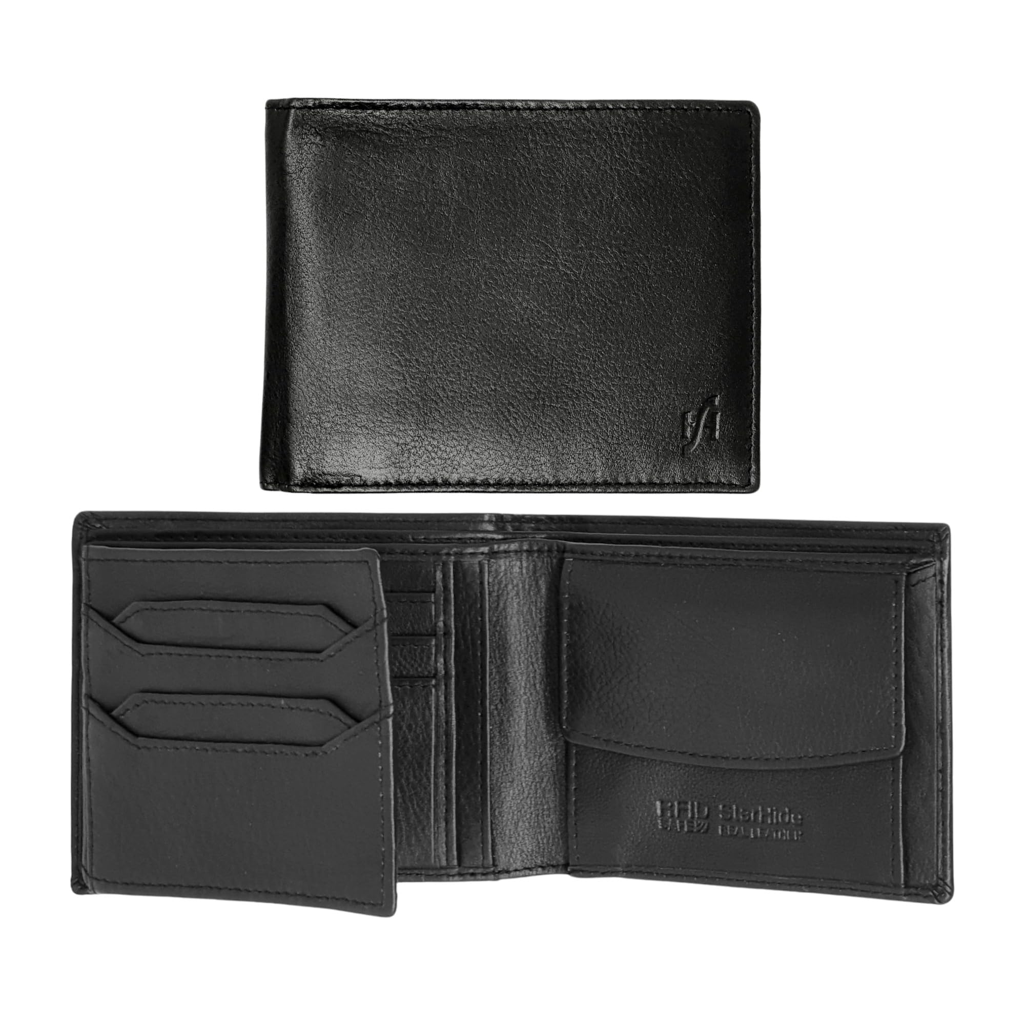 STARHIDE Mens Black Wallets Genuine Leather Coin & ID Pocket Multi Cardholder Wallet with RFID Protection | Gift Boxed 1217