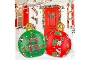 ERWEICET 2 Pcs Giant Inflatable Christmas Ball Red Green Christmas Ornaments Inflatable Ball Christmas PVC Inflatable Decorated Ball Xmas blow ball for Outside Holiday Yard Lawn Porch Decor(24 Inch)…