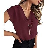 Soucrat Women V Neck Tops Cap Sleeve Textured Chiffon Blouses Summer Business Work Shirts