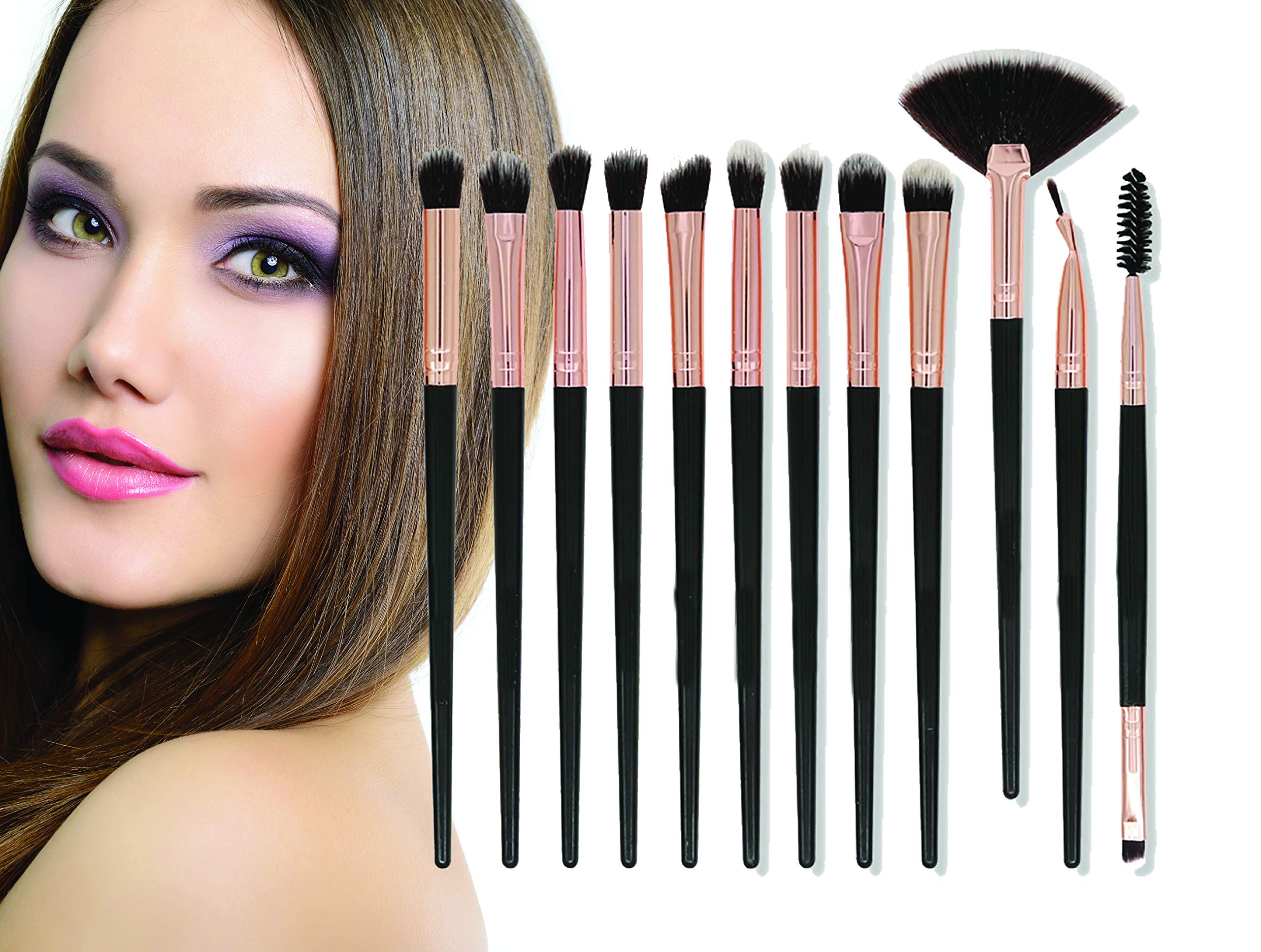 - Set of 12 premium synthetic makeup brushes for foundation, blush, eye concealers/proffesional make up brushes