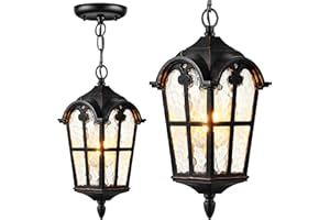 VIANIS Vintage ORB Pendant Light Fixtures with Gold Trim, 1 Pack Porch Lights Outdoor with Adjustable Chain, Outdoor Chandelier for Porch, Aluminum Waterproof Hanging Exterior Lighting for Front Patio