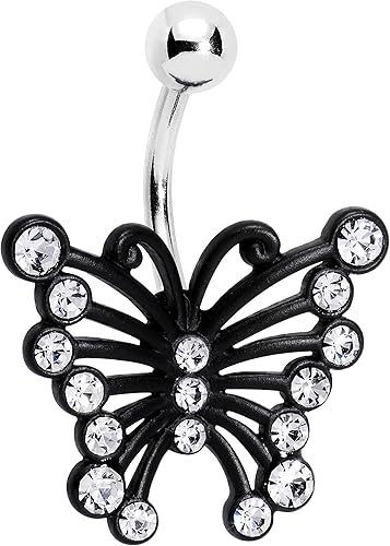 Amazon Com Body Candy Stainless Steel Clear Accent Black Brazen Butterfly Belly Button Ring Body Candy Jewelry