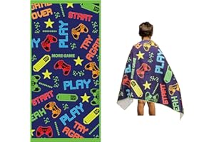 DASHN PRODUCTS Microfiber Beach Towel for Kids - Thin and Large (30"x60") - Gaming - Absorbent, quick dry, sand free, lightweight, blanket - toddler, girls, boys - For Sports, Pool, Picnic, Camping, Travel, Swim