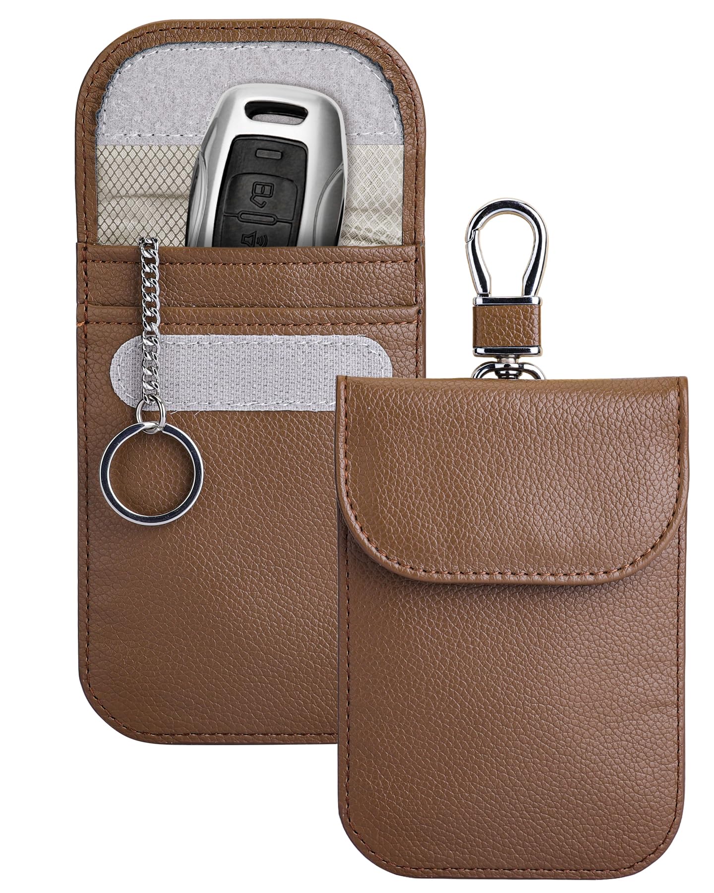 Teskyer 2 Pack Faraday Pouch for Car Keys, Keyless Car Key Signal Blocker Pouch, Rfid Key Pouch, Brown — image 1