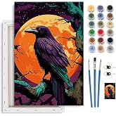 Spandrel Gothic Raven Paint by Number Kits for Adults, Halloween Paint by Number Kits on Canvas, DIY Acrylic Oil Full Moon Painting by Numbers Gitfs for Home Wall Decor, 8x12in